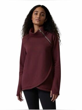 Athleta Cozy Karma Asymmetrical Fleece Pullover Sweatshirt Burgundy Size Small